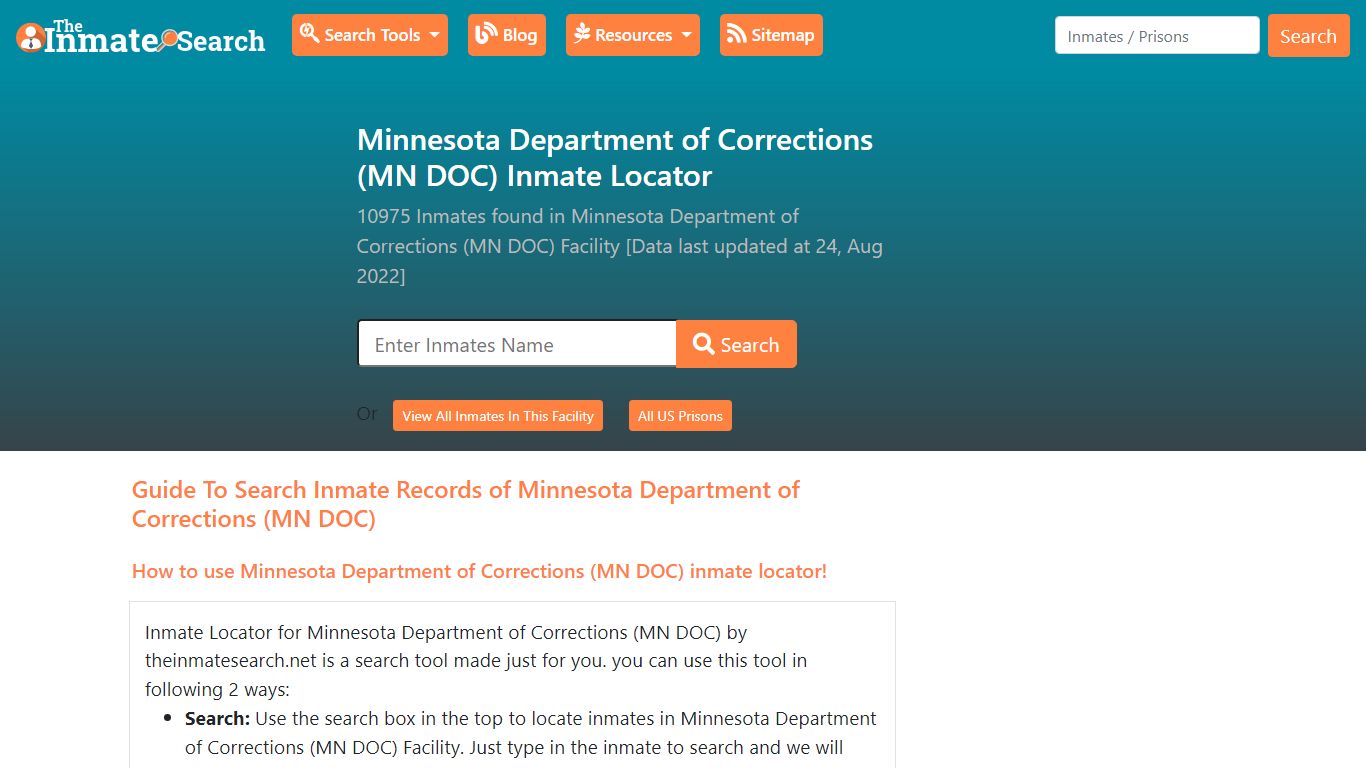 Minnesota Department of Corrections (MN DOC) Inmate Locator